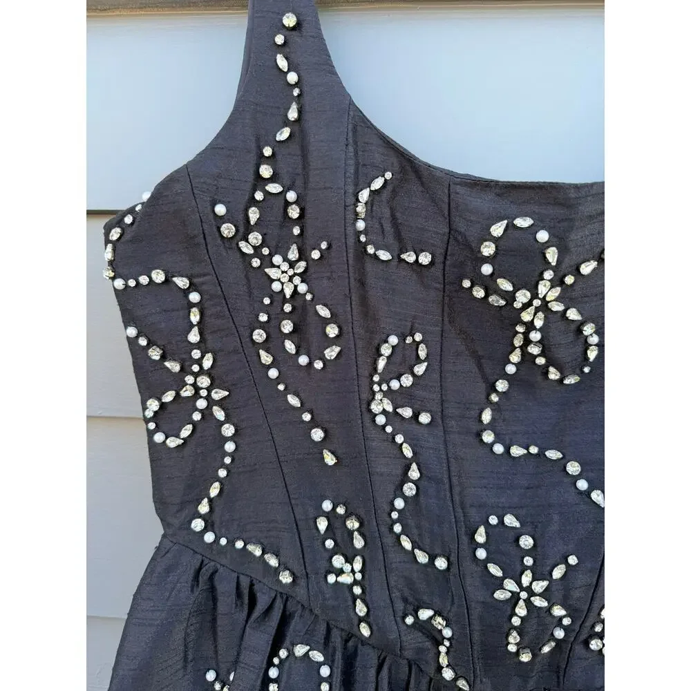 NWT LoveShackFancy Crystal Bow Shantung Brookhaven Minidress 8